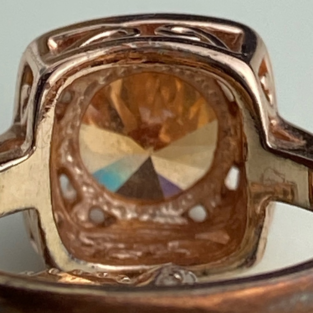 Cubic Zirc Yellow Topaz 18K Rose Gold Plated cocktail ring halo Austrian Crystal - Picture 7 of 16